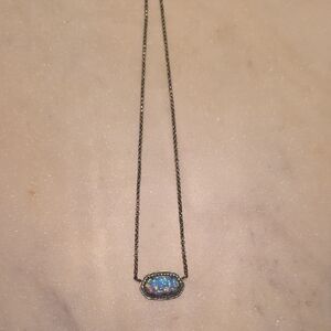 Kendra Scott Silver Necklace Iridescent Blue Pendant Kyocera Opal Halo Eloise